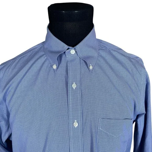 Brooks Brothers Men's Milano Blue White Long Sleeve Button Down Shirt 16.5 34 - Picture 2 of 8